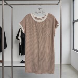 Neutral Ribbed T-Shirt Dress | Contrast Trim | Size Small